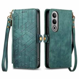 For OnePlus Nord CE 4 Geometric Zipper Wallet Side Buckle Leather Phone Case(Green)