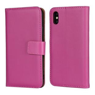 Leather Horizontal Flip Holster for iPhone X/XS with Magnetic Clasp and Bracket and Card Slot and Wallet(Magenta)