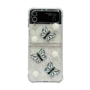 For Samsung Galaxy Z Flip4 Three-dimensional Butterfly Glitter TPU  Phone Case(Blue)