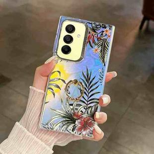 For Samsung Galaxy A15 5G Electroplating Laser Flower Ring Holder TPU Phone Case(Leaves AH12)