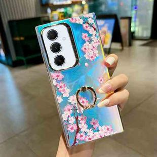 For Samsung Galaxy A55 5G Electroplating Laser Flower Ring Holder TPU Phone Case(Peach Blossom AH4)