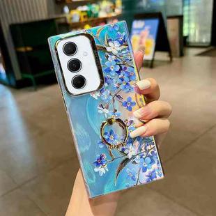 For Samsung Galaxy A55 5G Electroplating Laser Flower Ring Holder TPU Phone Case(Myosotis AH2)
