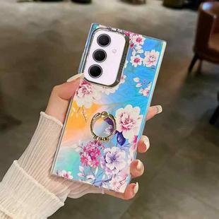 For Samsung Galaxy A35 5G Electroplating Laser Flower Ring Holder TPU Phone Case(Peony AH11)