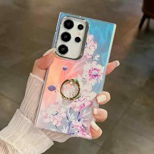 For Samsung Galaxy S24 Ultra 5G Electroplating Laser Flower Ring Holder TPU Phone Case(Zinnia AH9)