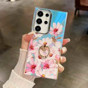 For Samsung Galaxy S24 Ultra 5G Electroplating Laser Flower Ring Holder TPU Phone Case(Cosmos Flower AH7)