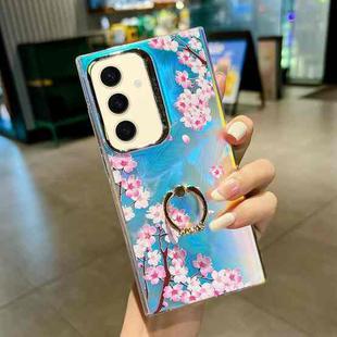 For Samsung Galaxy S24+ 5G Electroplating Laser Flower Ring Holder TPU Phone Case(Peach Blossom AH4)