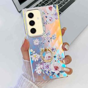 For Samsung Galaxy S24+ 5G Electroplating Laser Flower Ring Holder TPU Phone Case(Rose AH15)