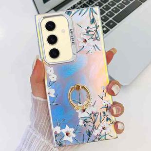 For Samsung Galaxy S24+ 5G Electroplating Laser Flower Ring Holder TPU Phone Case(Morning Glory AH16)