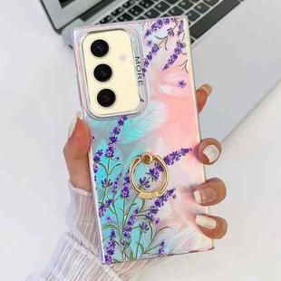 For Samsung Galaxy S24+ 5G Electroplating Laser Flower Ring Holder TPU Phone Case(Lavender AH14)