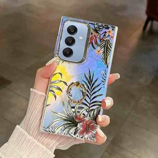 For Samsung Galaxy A25 5G Electroplating Laser Flower Ring Holder TPU Phone Case(Leaves AH12)