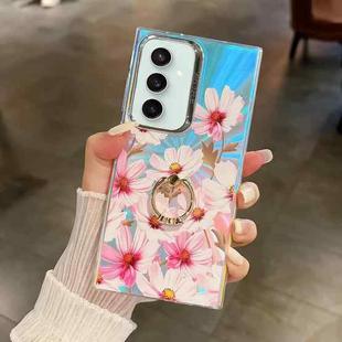 For Samsung Galaxy S23 FE 5G Electroplating Laser Flower Ring Holder TPU Phone Case(Cosmos Flower AH7)