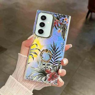 For Samsung Galaxy S23 FE 5G Electroplating Laser Flower Ring Holder TPU Phone Case(Leaves AH12)