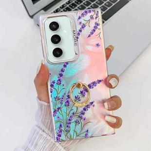 For Samsung Galaxy S23 FE 5G Electroplating Laser Flower Ring Holder TPU Phone Case(Lavender AH14)