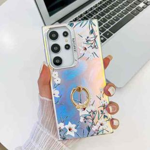 For Samsung Galaxy S23 Ultra 5G Electroplating Laser Flower Ring Holder TPU Phone Case(Morning Glory AH16)