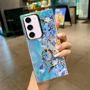 For Samsung Galaxy S23+ 5G Electroplating Laser Flower Ring Holder TPU Phone Case(Myosotis AH2)