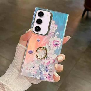 For Samsung Galaxy S23+ 5G Electroplating Laser Flower Ring Holder TPU Phone Case(Zinnia AH9)