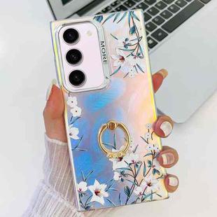 For Samsung Galaxy S23+ 5G Electroplating Laser Flower Ring Holder TPU Phone Case(Morning Glory AH16)
