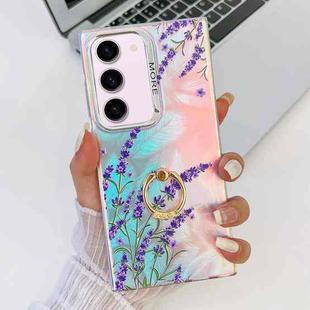 For Samsung Galaxy S23+ 5G Electroplating Laser Flower Ring Holder TPU Phone Case(Lavender AH14)