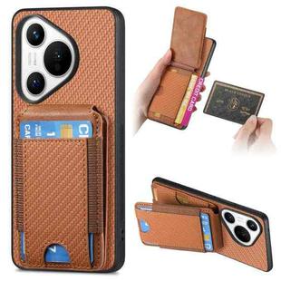 For Huawei Pura 70 Pro Carbon Fiber Vertical Flip Wallet Stand Phone Case(Brown)