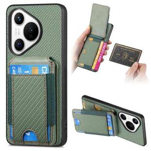 For Huawei Pura 70 Ultra Carbon Fiber Vertical Flip Wallet Stand Phone Case(Green)