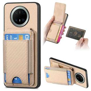 For Huawei Mate 70 Pro Carbon Fiber Vertical Flip Wallet Stand Phone Case(Khaki)