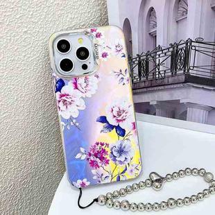 For iPhone 15 Pro Max Electroplating Laser Flower Phone Case with Wrist Strap(Peony AH11)