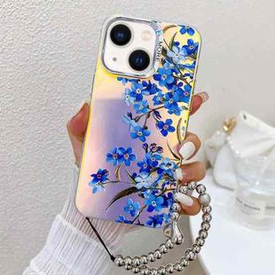 For iPhone 14 Electroplating Laser Flower Phone Case with Wrist Strap(Myosotis AH2)