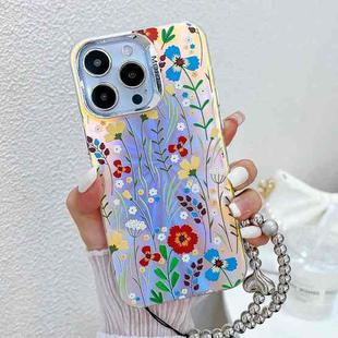For iPhone 13 Pro Max Electroplating Laser Flower Phone Case with Wrist Strap(Flower AH6)