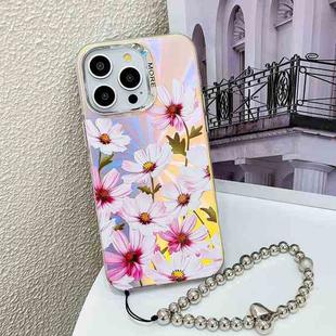 For iPhone 13 Pro Max Electroplating Laser Flower Phone Case with Wrist Strap(Cosmos Flower AH7)