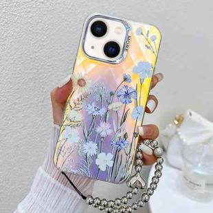 For iPhone 13 Electroplating Laser Flower Phone Case with Wrist Strap(Chrysanthemum AH5)