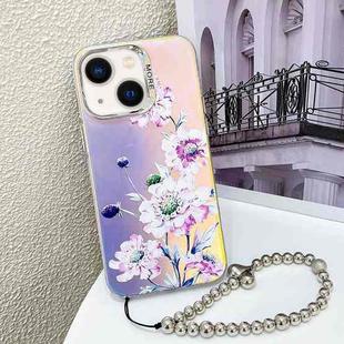 For iPhone 13 Electroplating Laser Flower Phone Case with Wrist Strap(Zinnia AH9)