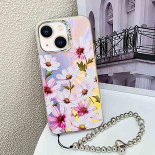 For iPhone 13 Electroplating Laser Flower Phone Case with Wrist Strap(Cosmos Flower AH7)