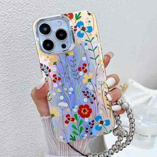 For iPhone 16 Pro Max Electroplating Laser Flower Phone Case with Wrist Strap(Flower AH6)