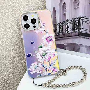 For iPhone 16 Pro Max Electroplating Laser Flower Phone Case with Wrist Strap(Zinnia AH9)