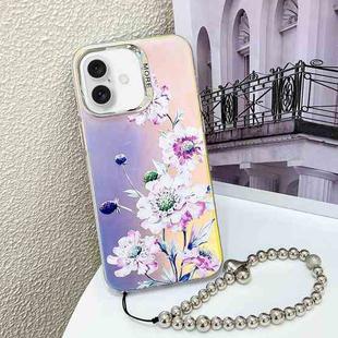 For iPhone 16 Plus Electroplating Laser Flower Phone Case with Wrist Strap(Zinnia AH9)