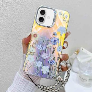 For iPhone 16 Electroplating Laser Flower Phone Case with Wrist Strap(Chrysanthemum AH5)