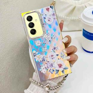 For Samsung Galaxy A15 5G Electroplating Laser Flower Phone Case with Wrist Strap(Rose AH15)