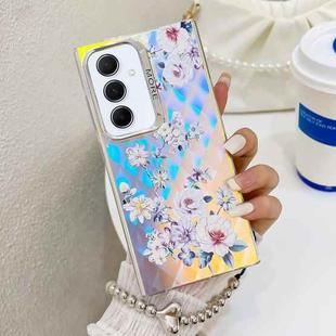 For Samsung Galaxy A55 5G Electroplating Laser Flower Phone Case with Wrist Strap(Rose AH15)