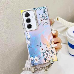 For Samsung Galaxy A55 5G Electroplating Laser Flower Phone Case with Wrist Strap(Morning Glory AH16)