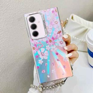 For Samsung Galaxy A35 5G Electroplating Laser Flower Phone Case with Wrist Strap(Pink Flower AH13)