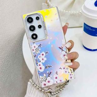 For Samsung Galaxy S24 Ultra 5G Electroplating Laser Flower Phone Case with Wrist Strap(Plum Blossom AH18)