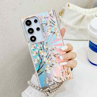 For Samsung Galaxy S24 Ultra 5G Electroplating Laser Flower Phone Case with Wrist Strap(Pear Blossom AH17)