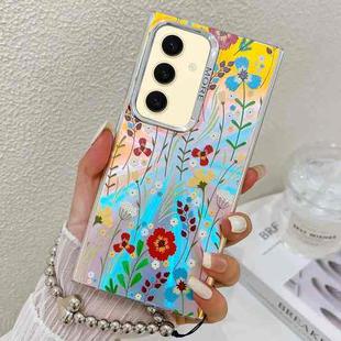 For Samsung Galaxy S24+ 5G Electroplating Laser Flower Phone Case with Wrist Strap(Flower AH6)