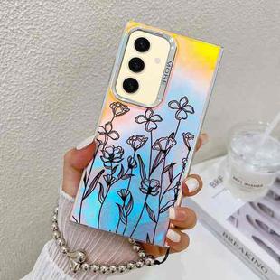 For Samsung Galaxy S24+ 5G Electroplating Laser Flower Phone Case with Wrist Strap(Drawn Flowers AH3)