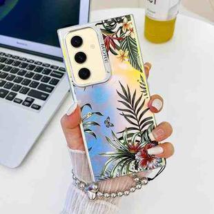 For Samsung Galaxy S24+ 5G Electroplating Laser Flower Phone Case with Wrist Strap(Leaves AH12)