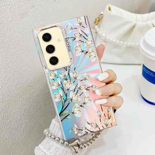 For Samsung Galaxy S24+ 5G Electroplating Laser Flower Phone Case with Wrist Strap(Pear Blossom AH17)
