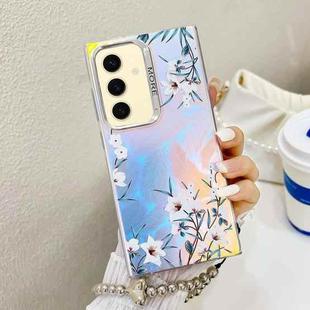For Samsung Galaxy S24 5G Electroplating Laser Flower Phone Case with Wrist Strap(Morning Glory AH16)