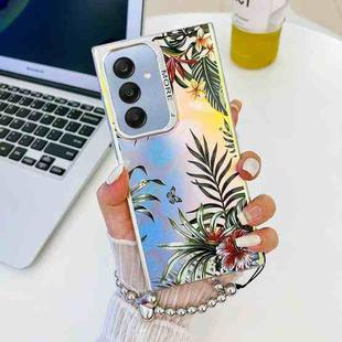 For Samsung Galaxy A25 5G Electroplating Laser Flower Phone Case with Wrist Strap(Leaves AH12)