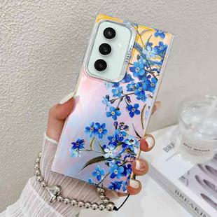 For Samsung Galaxy S23 FE 5G Electroplating Laser Flower Phone Case with Wrist Strap(Myosotis AH2)