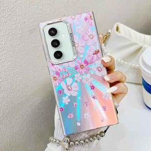 For Samsung Galaxy S23 FE 5G Electroplating Laser Flower Phone Case with Wrist Strap(Pink Flower AH13)